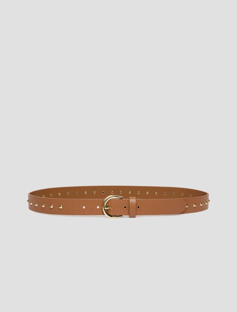 Studded leather belt - TOBACCO - pennyblack