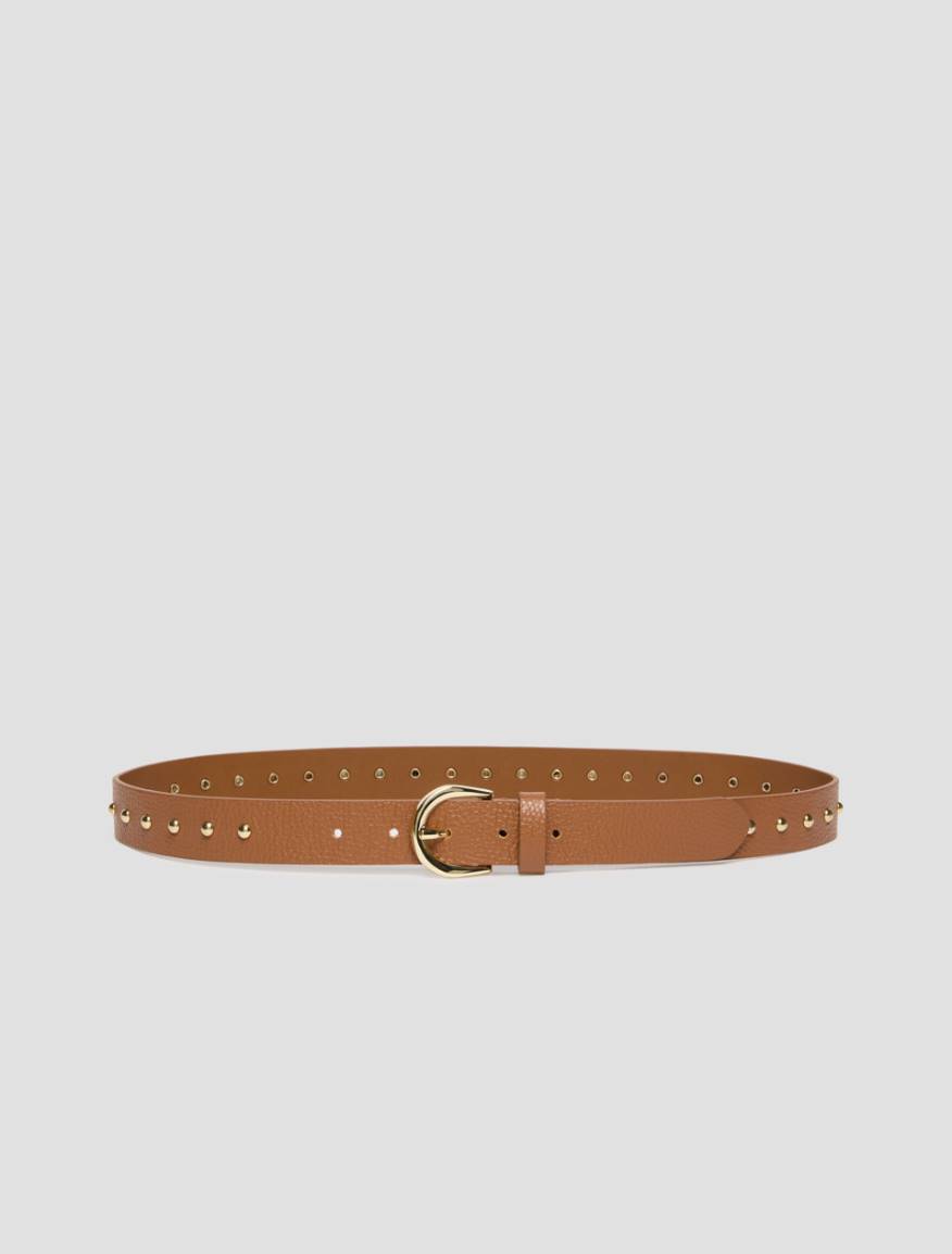 Studded leather belt - TOBACCO - Pennyblack
