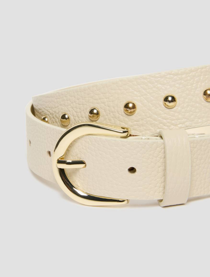 Studded leather belt - IVORY - Pennyblack - 2