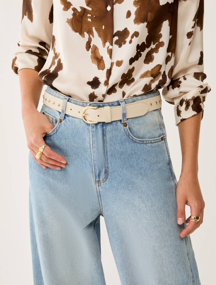Studded leather belt - IVORY - Pennyblack - 3