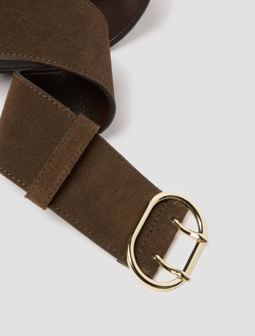 Eyelet-decorated suede belt - DARK BROWN - Pennyblack - 2