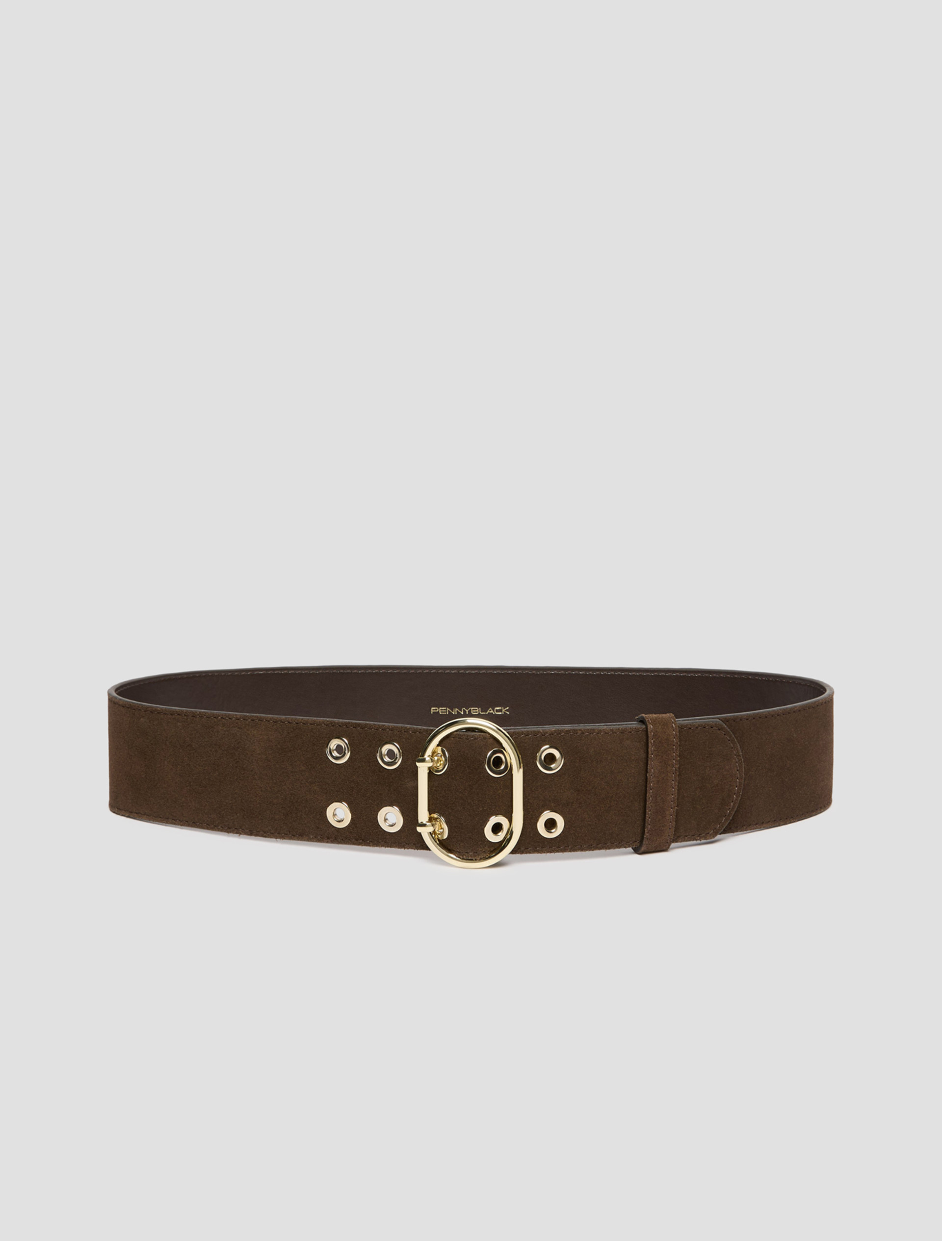 Eyelet-decorated suede belt - DARK BROWN - pennyblack