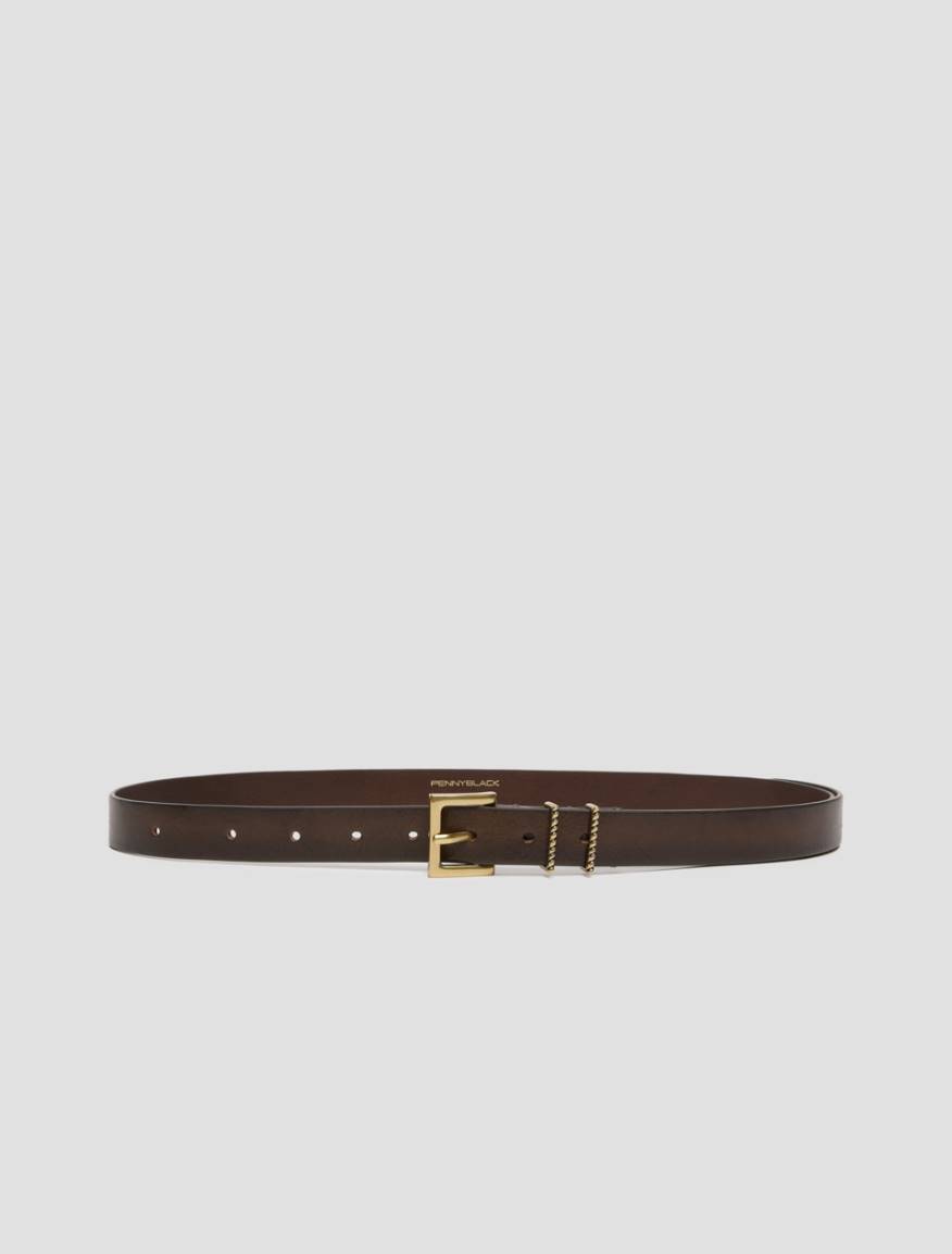 Leather belt - DARK BROWN - Pennyblack