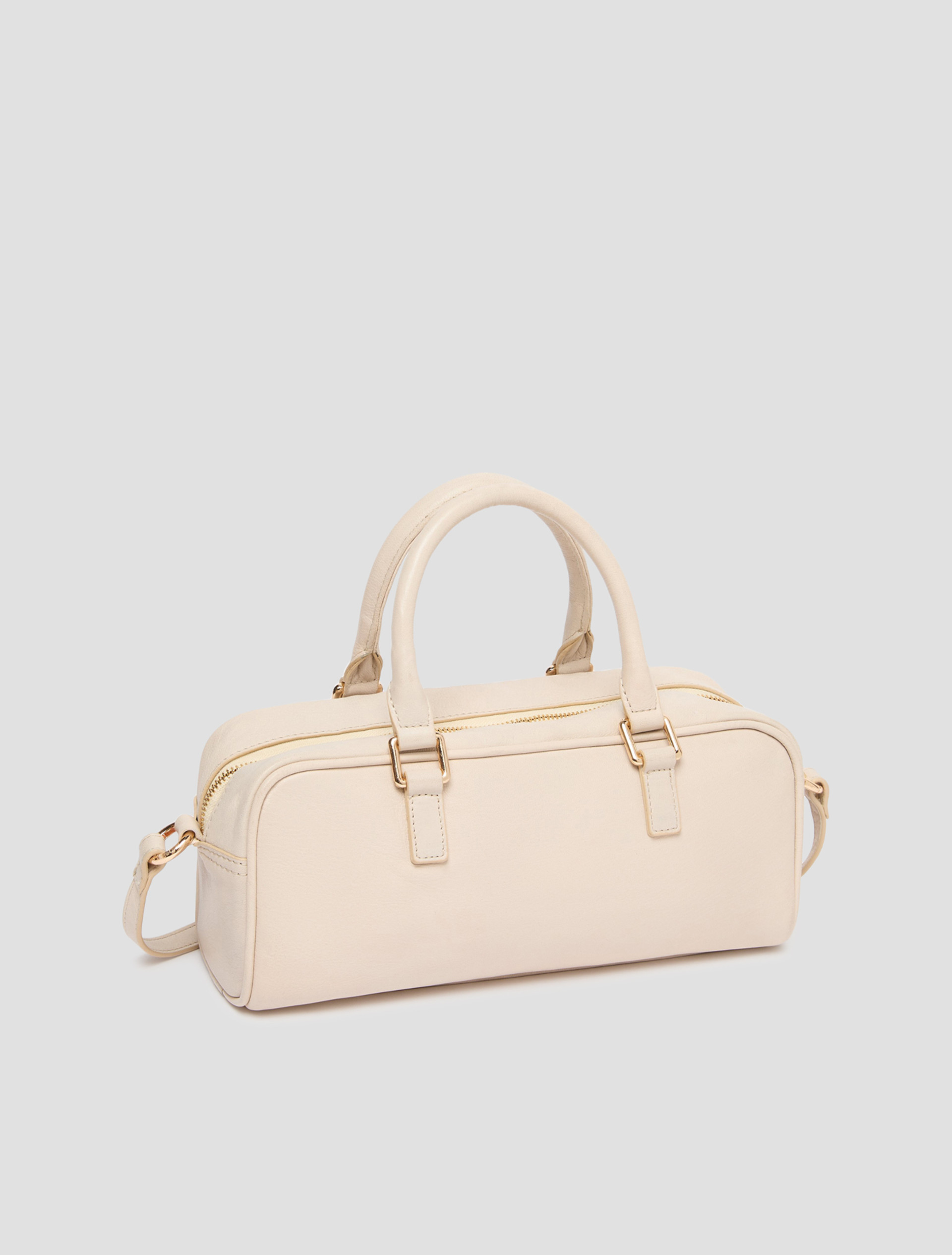 Leather bowler bag with pocket detail - IVORY - pennyblack