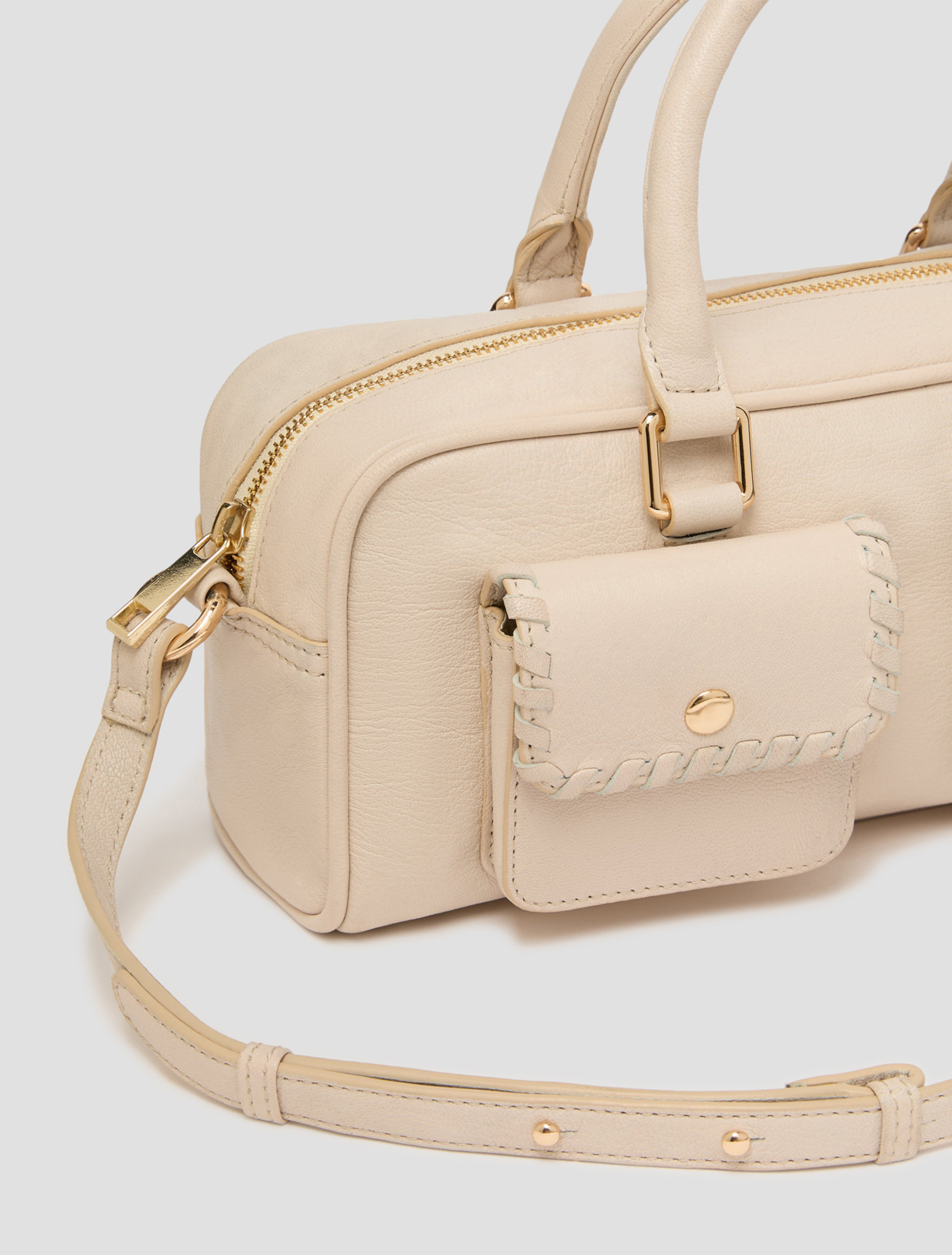 Leather bowler bag with pocket detail - IVORY - pennyblack