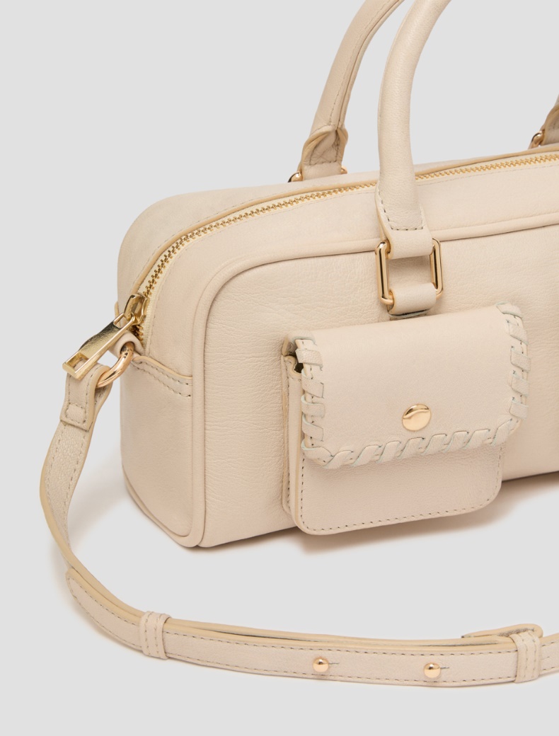 Leather bowler bag with pocket detail - IVORY - pennyblack