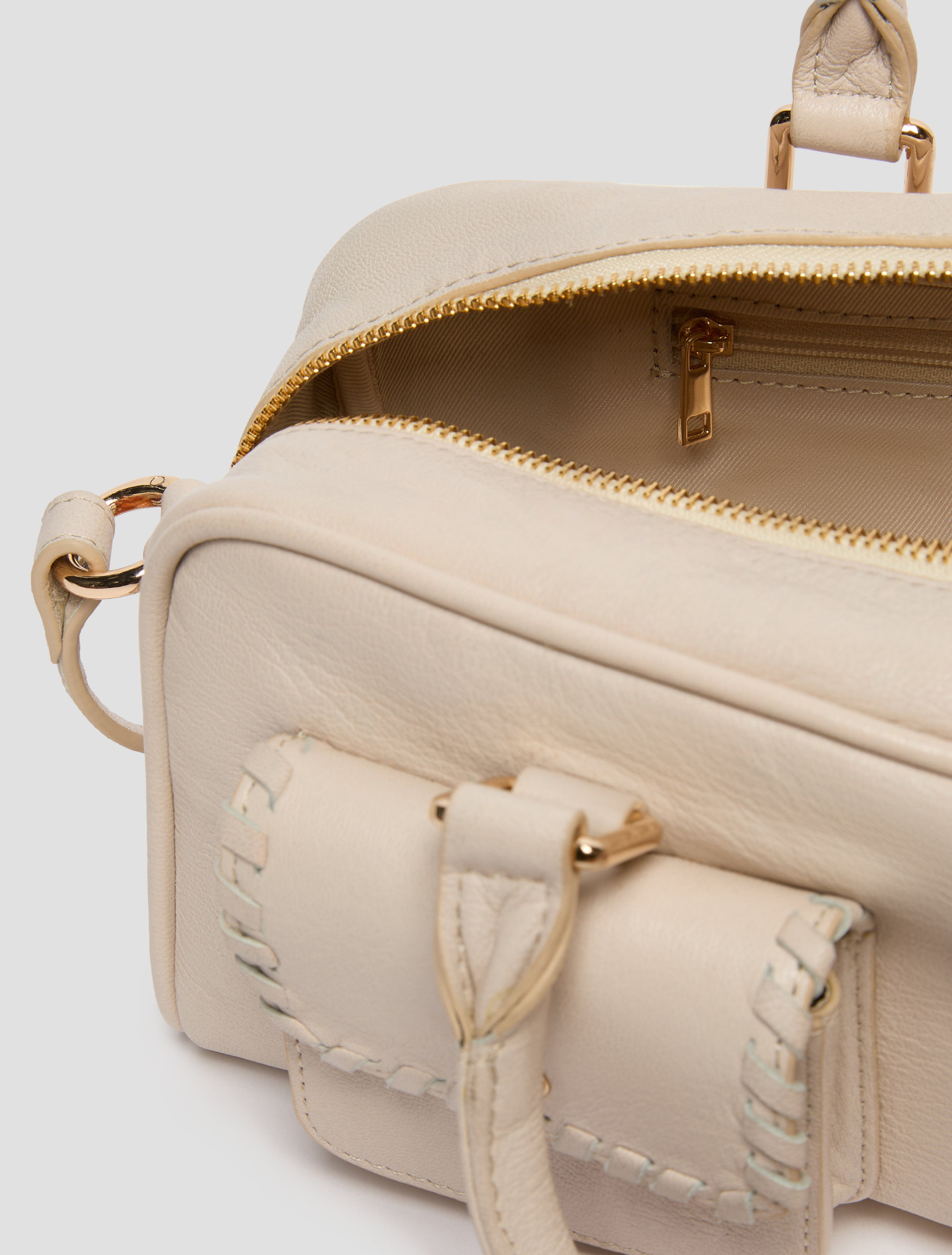 Leather bowler bag with pocket detail - IVORY - pennyblack