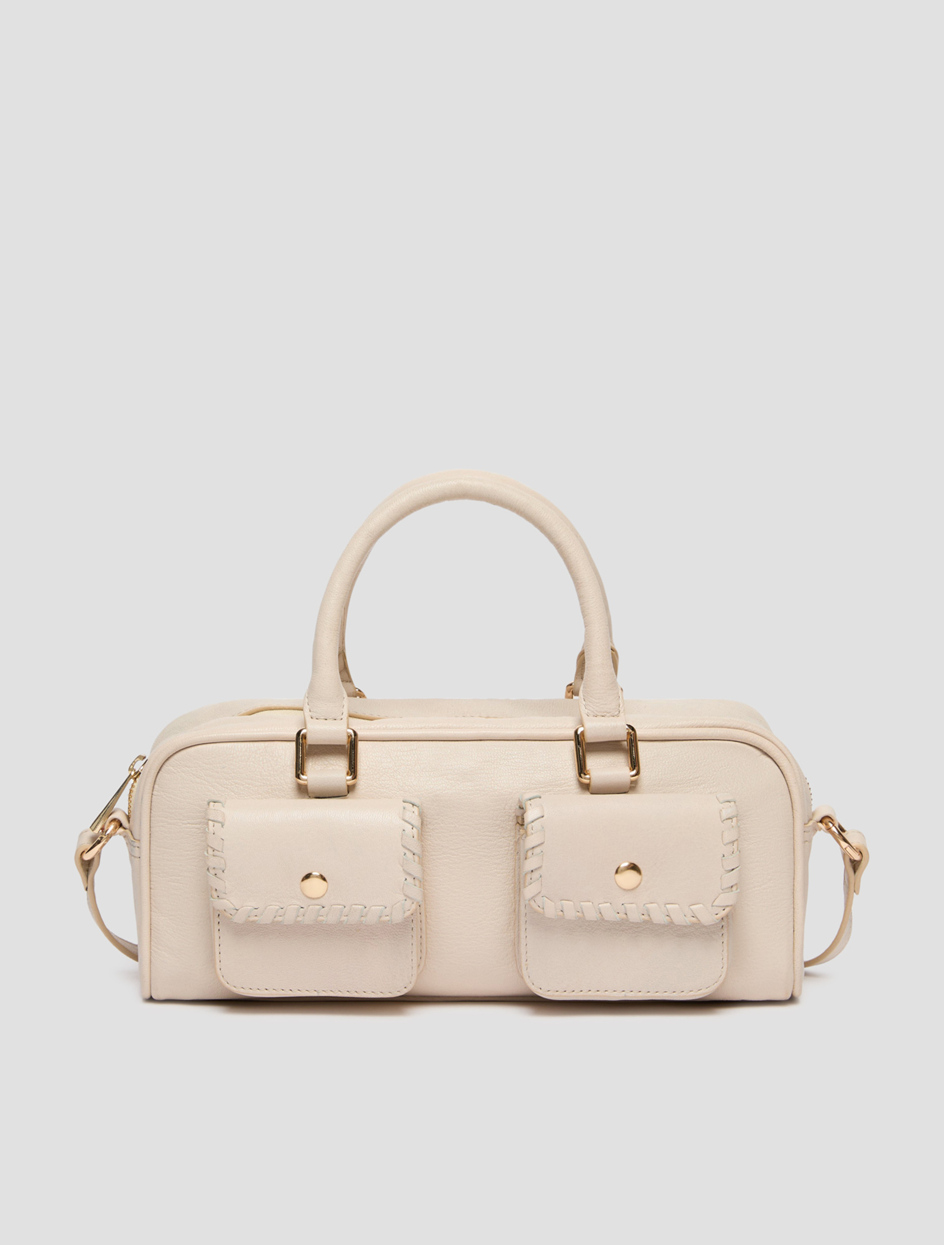 Leather bowler bag with pocket detail - IVORY - pennyblack