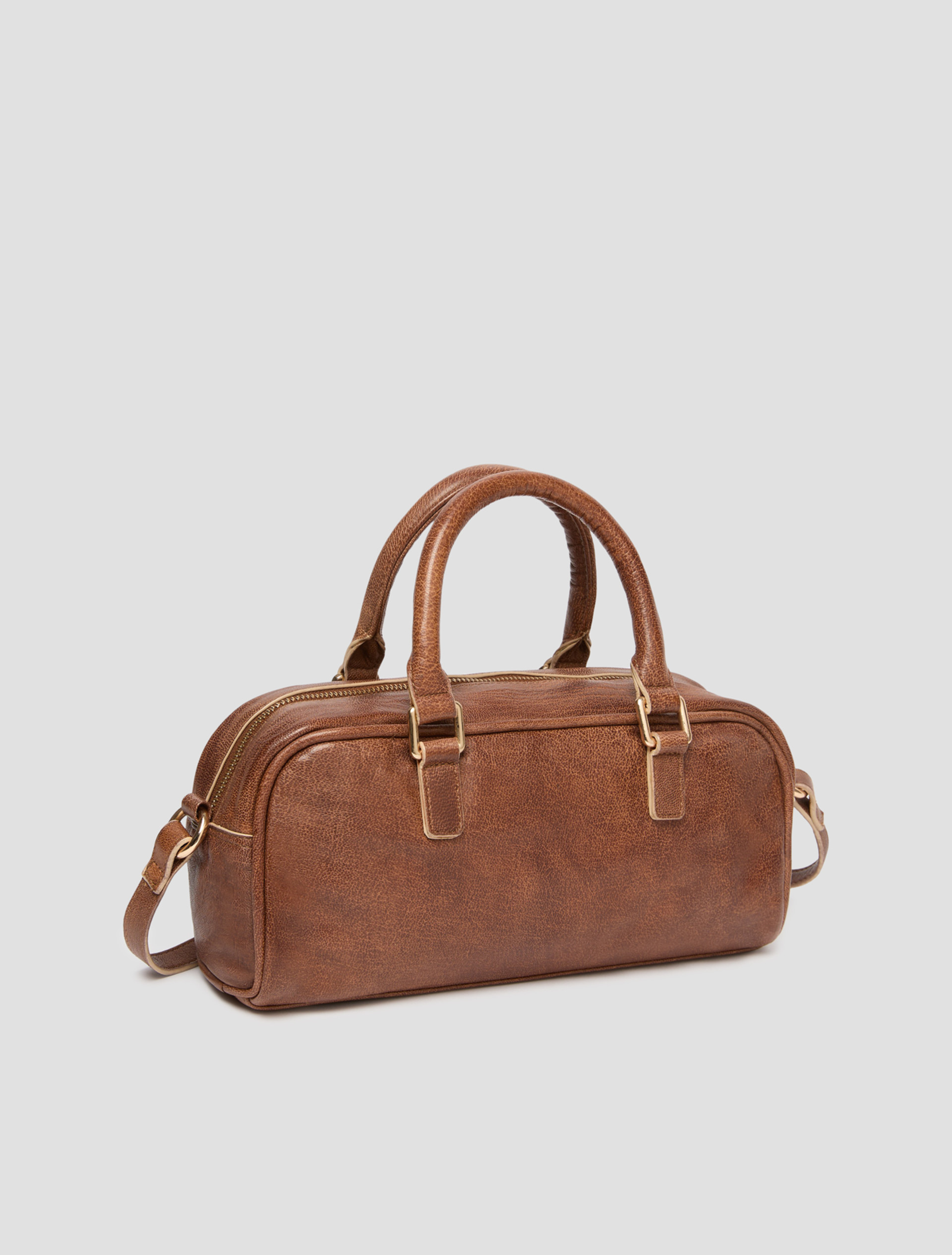 Leather bowler bag with pocket detail - TOBACCO - pennyblack