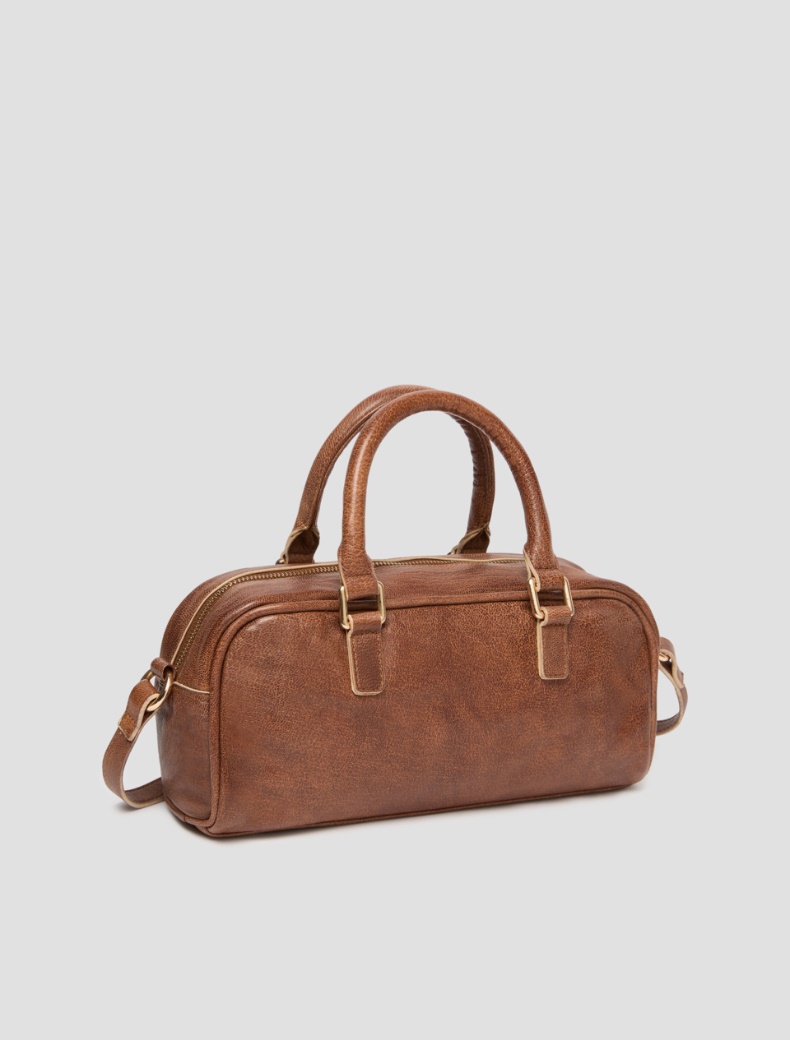Leather bowler bag with pocket detail - TOBACCO - pennyblack