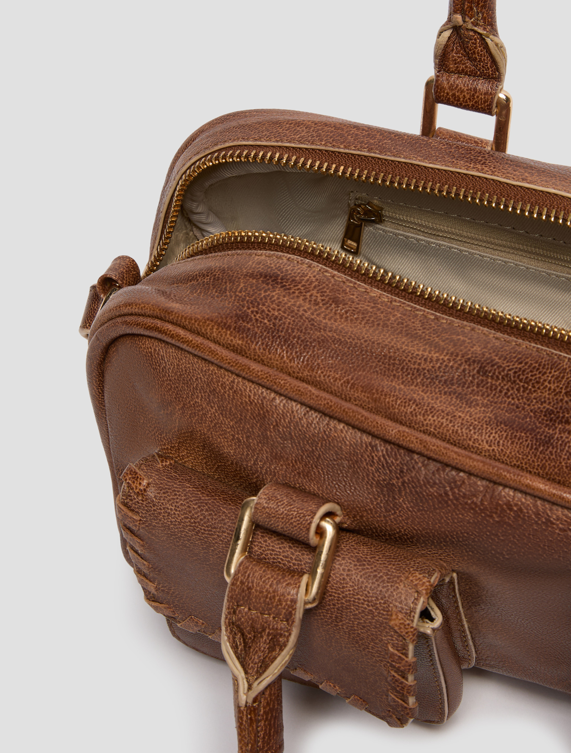 Leather bowler bag with pocket detail - TOBACCO - pennyblack