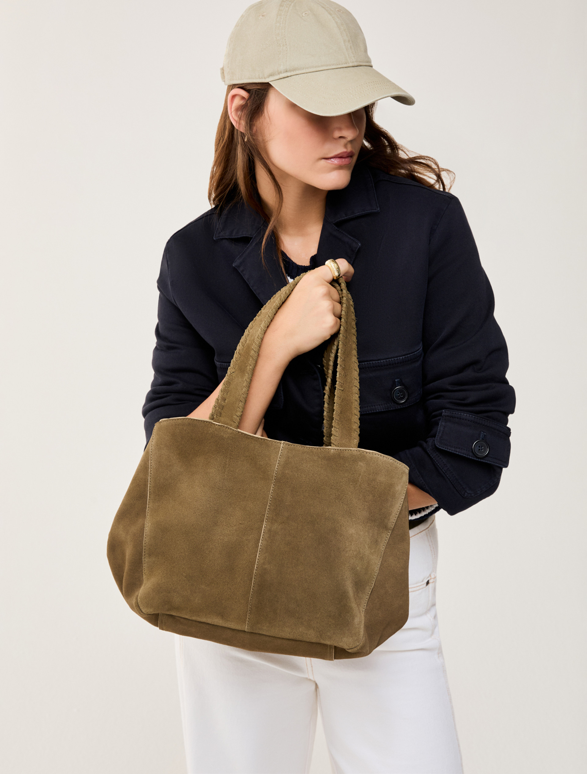 Suede tote bag - KAKI - pennyblack