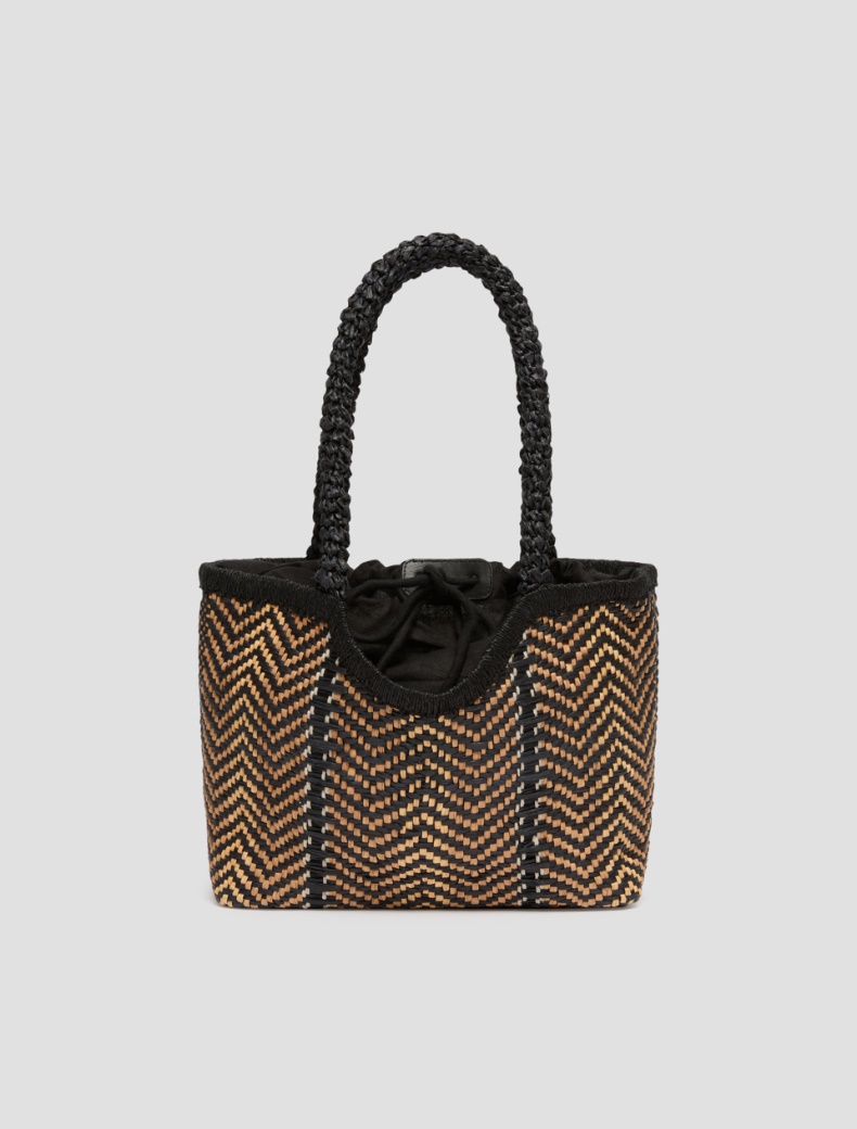 Woven paper yarn tote bag - BLACK - pennyblack