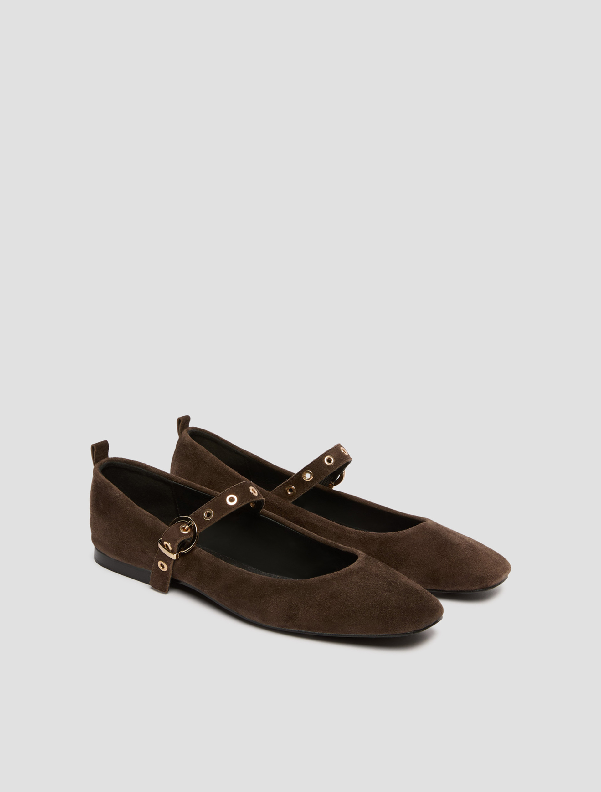 Suede ballet flats with eyelet detail - DARK BROWN - pennyblack