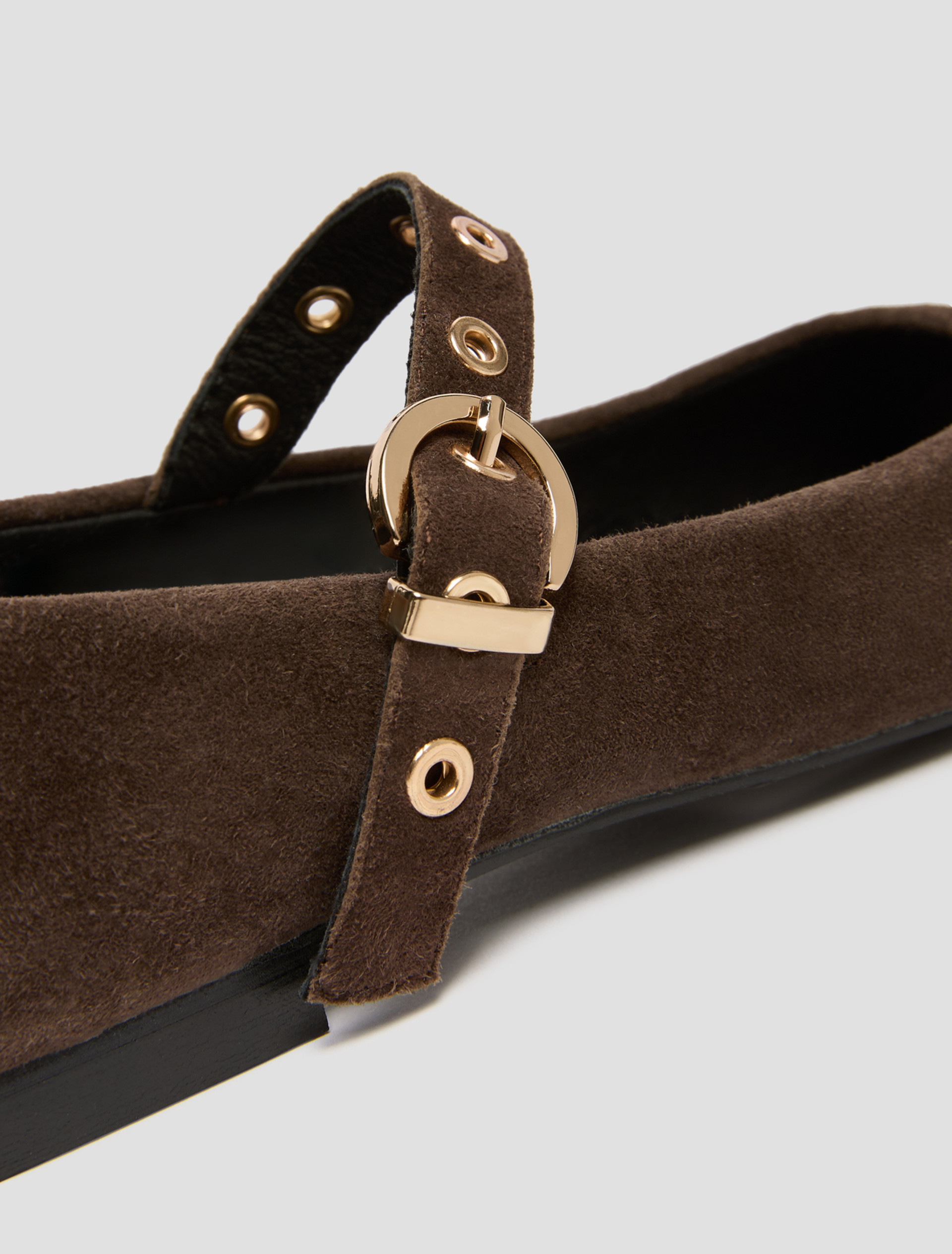 Suede ballet flats with eyelet detail - DARK BROWN - pennyblack