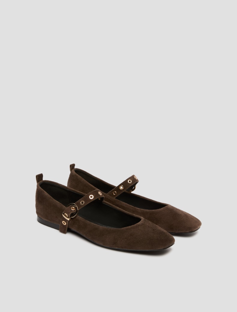 Suede ballet flats with eyelet detail - DARK BROWN - pennyblack