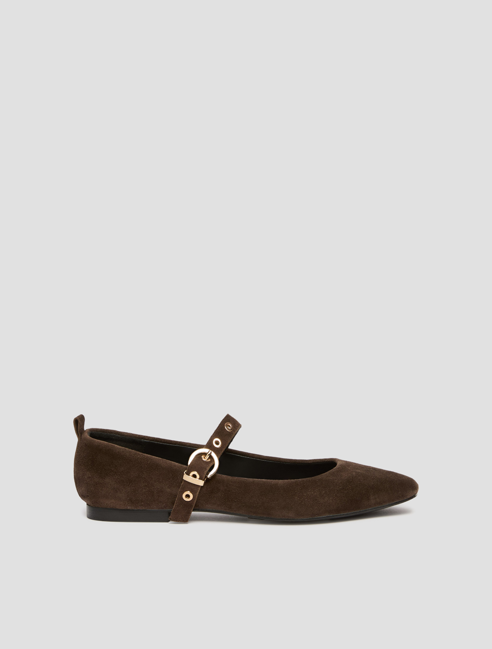 Suede ballet flats with eyelet detail - DARK BROWN - pennyblack