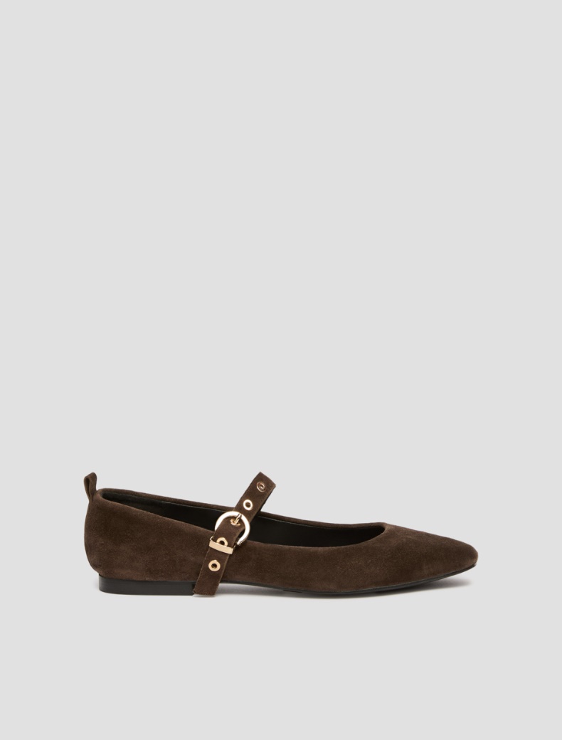 Suede ballet flats with eyelet detail - DARK BROWN - pennyblack