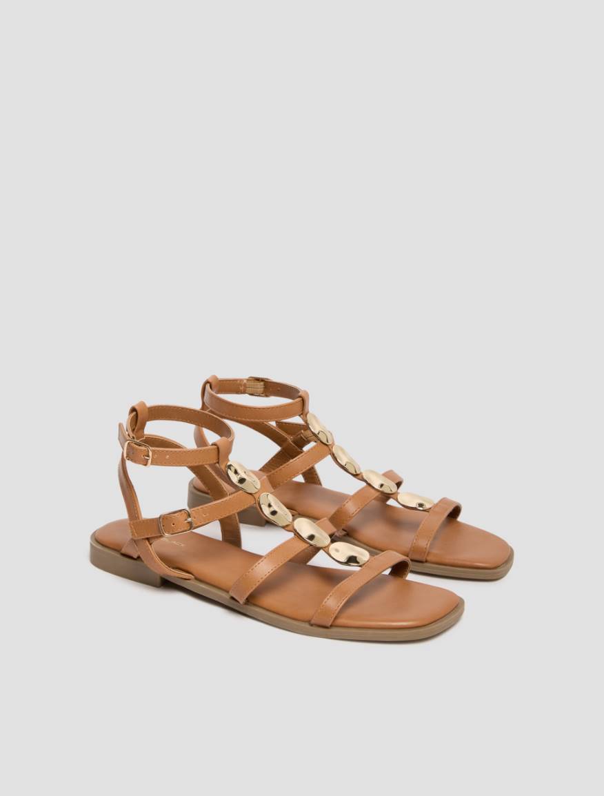 Metal element-decorated sandals - TOBACCO - Pennyblack - 2