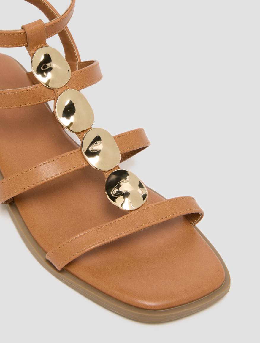 Metal element-decorated sandals - TOBACCO - Pennyblack - 3