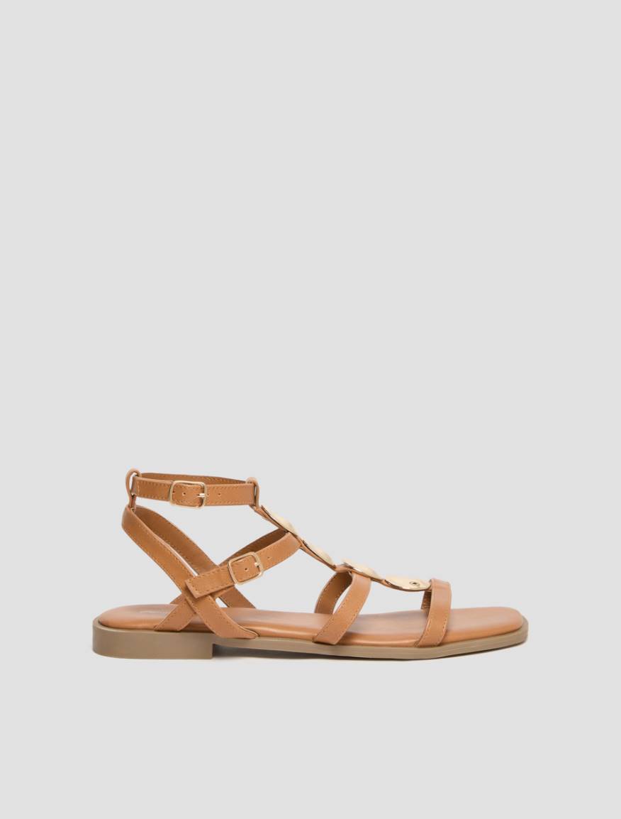 Metal element-decorated sandals - TOBACCO - Pennyblack