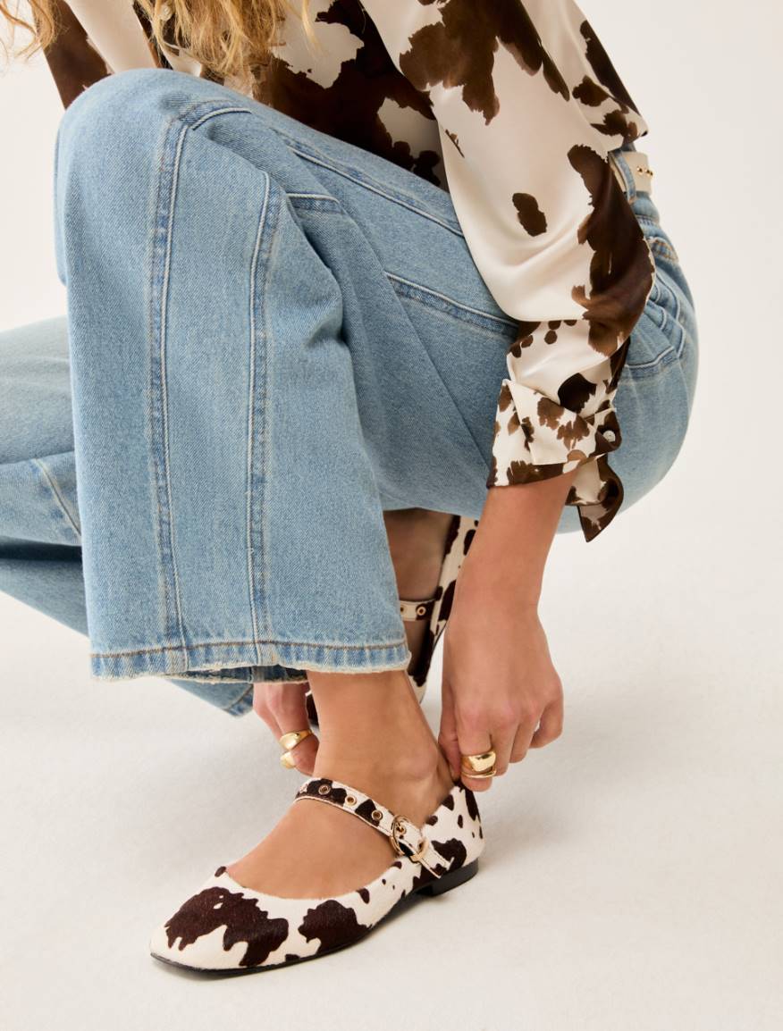 Printed pony hair ballet flats - BROWN - Pennyblack - 4