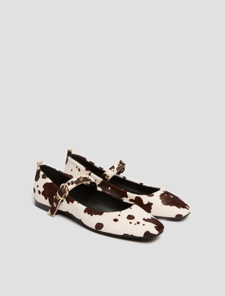 Printed pony hair ballet flats - BROWN - pennyblack