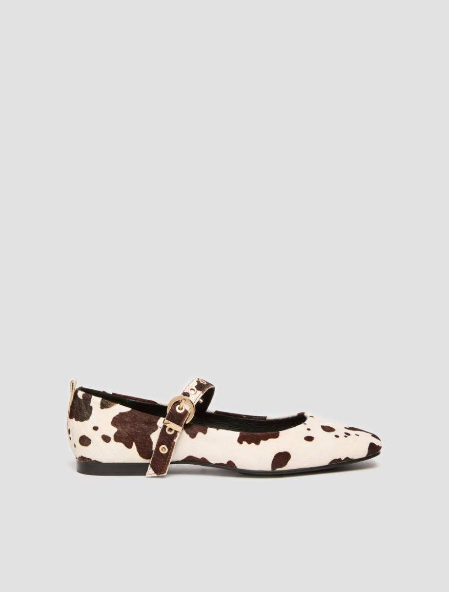 Printed pony hair ballet flats - BROWN - Pennyblack