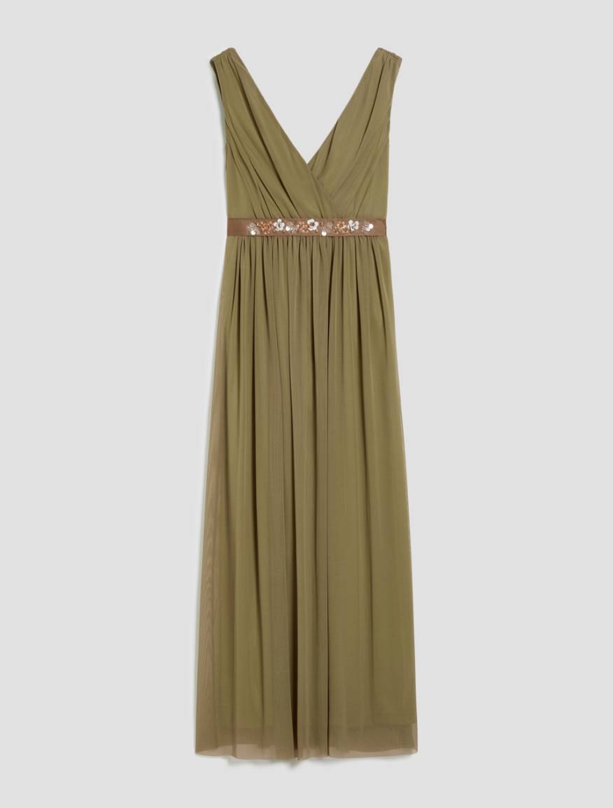 Long tulle jersey dress - GREEN - Pennyblack - 2