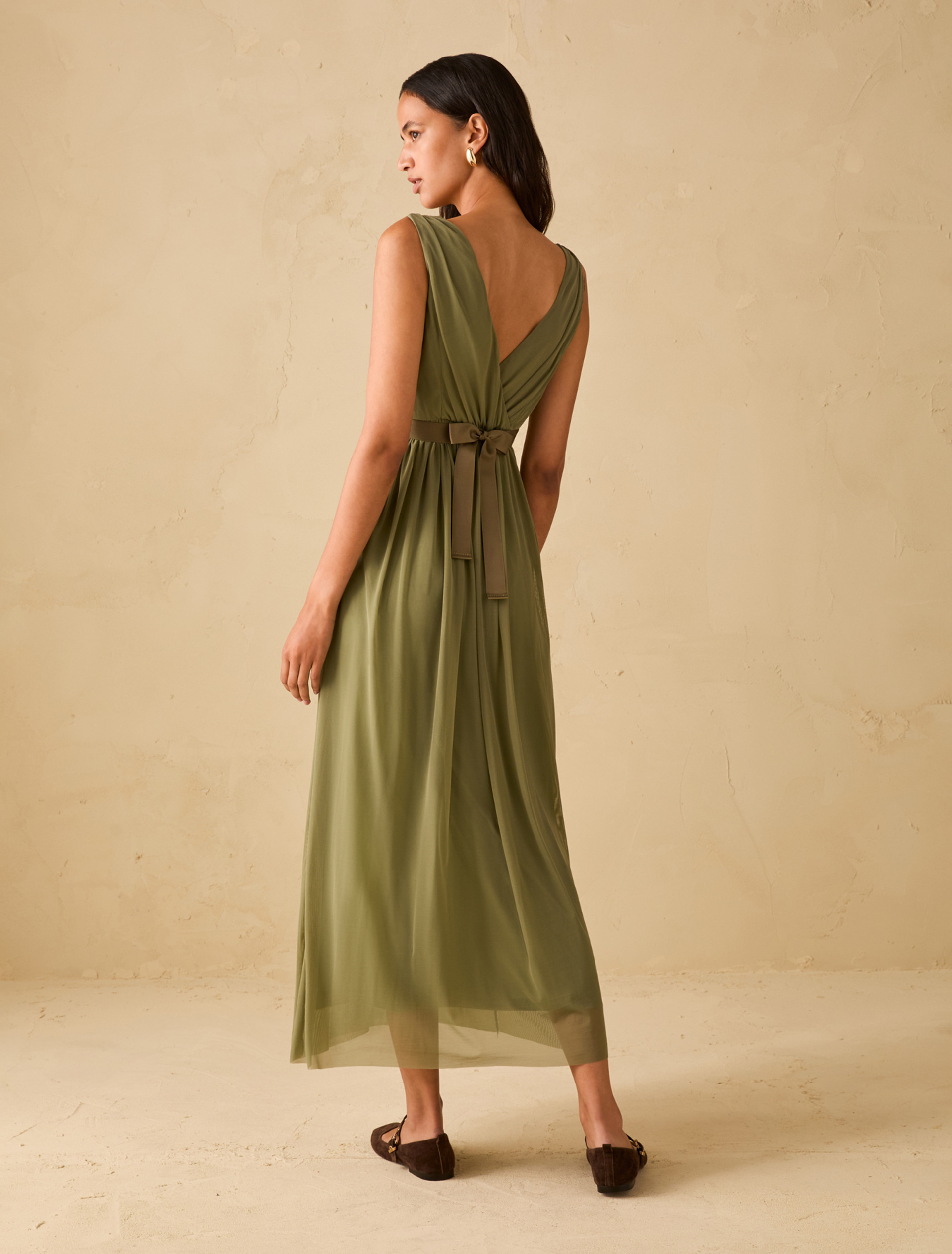 Long tulle jersey dress - GREEN - pennyblack