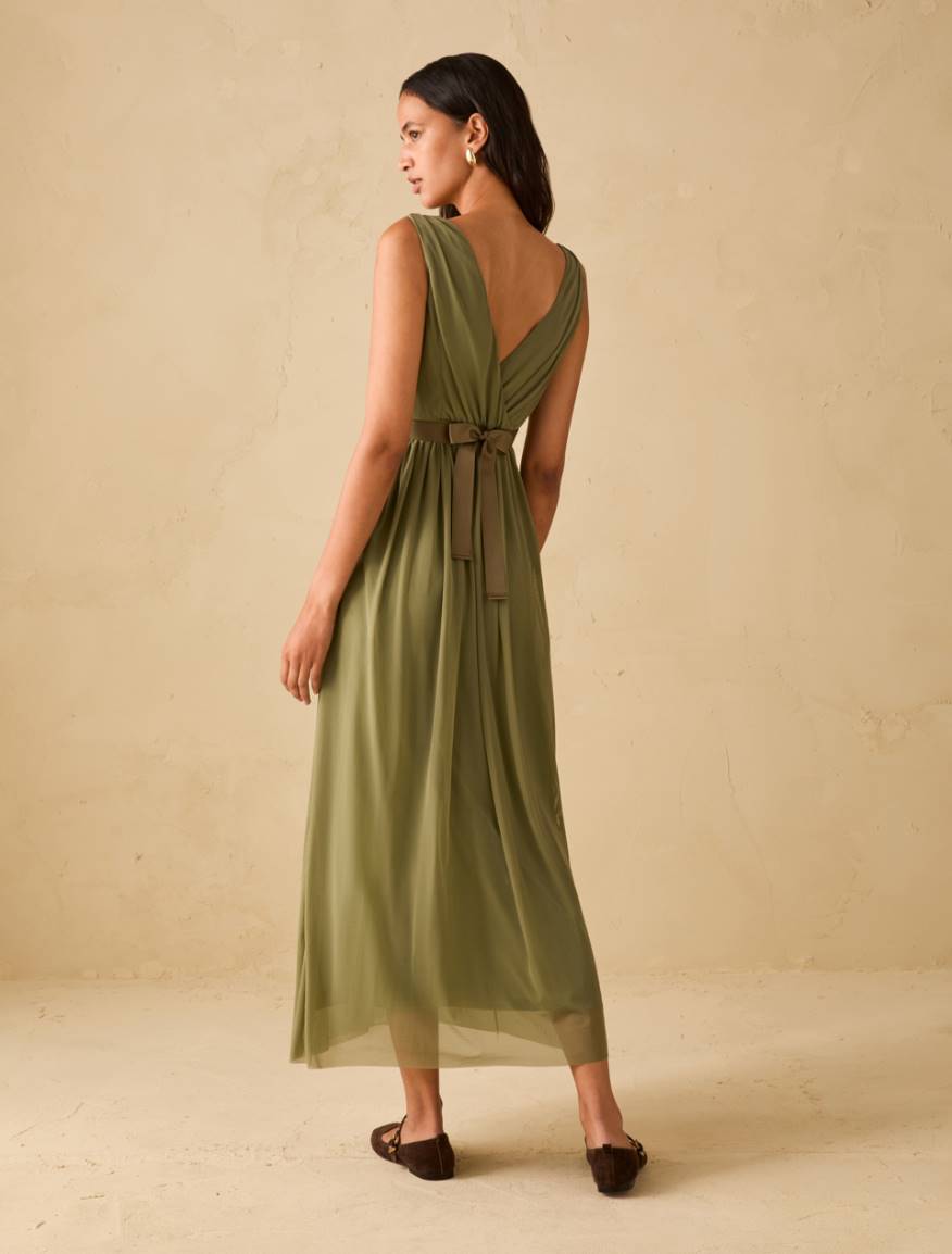 Long tulle jersey dress - GREEN - Pennyblack - 3