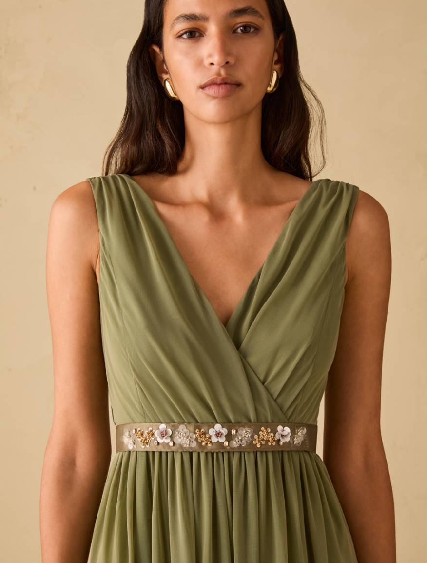 Long tulle jersey dress - GREEN - Pennyblack - 4