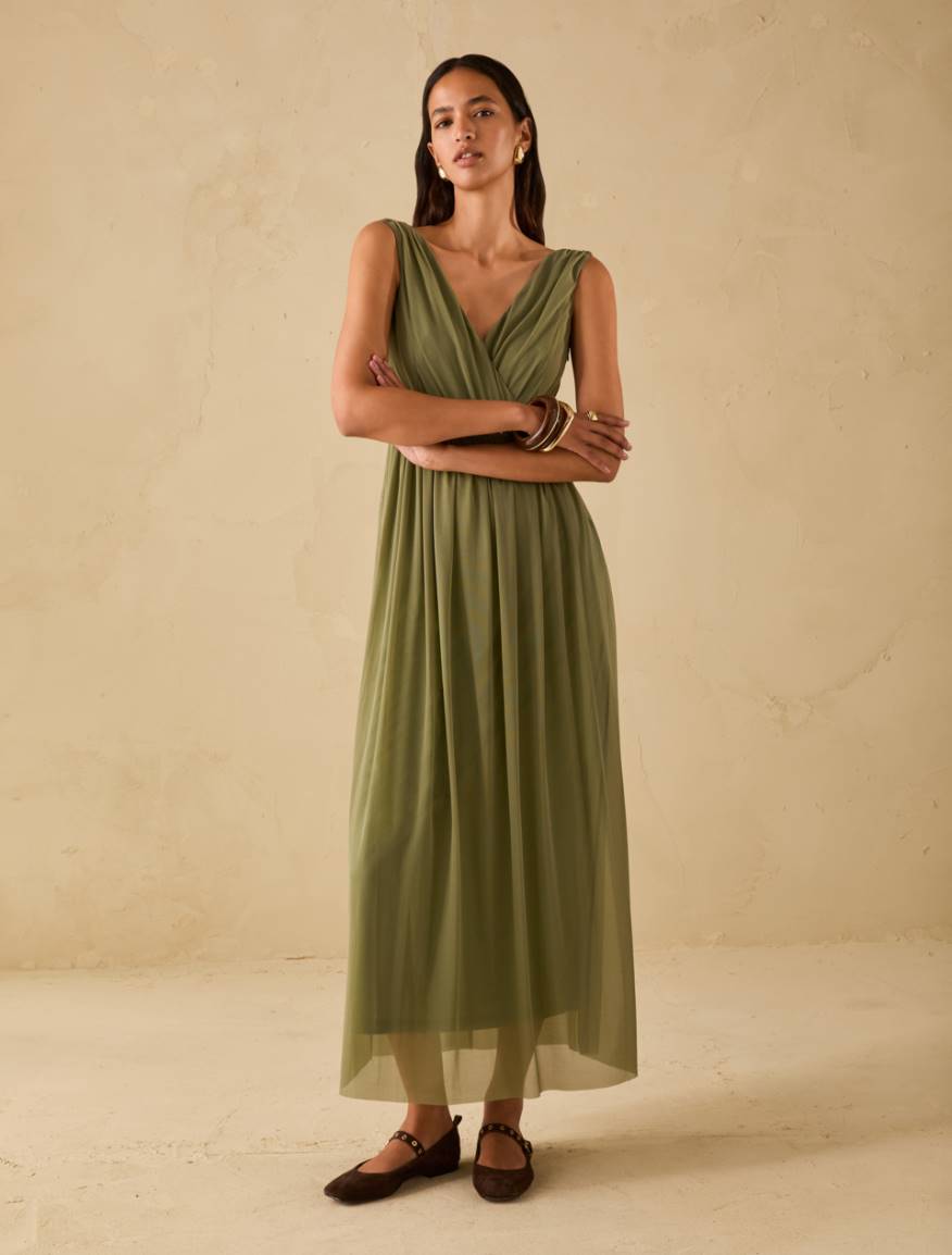 Long tulle jersey dress - GREEN - Pennyblack - 5