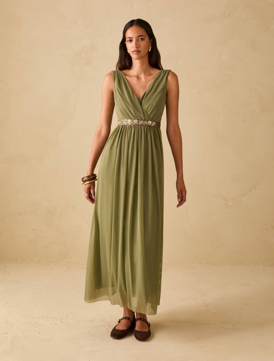 Long tulle jersey dress - GREEN - Pennyblack