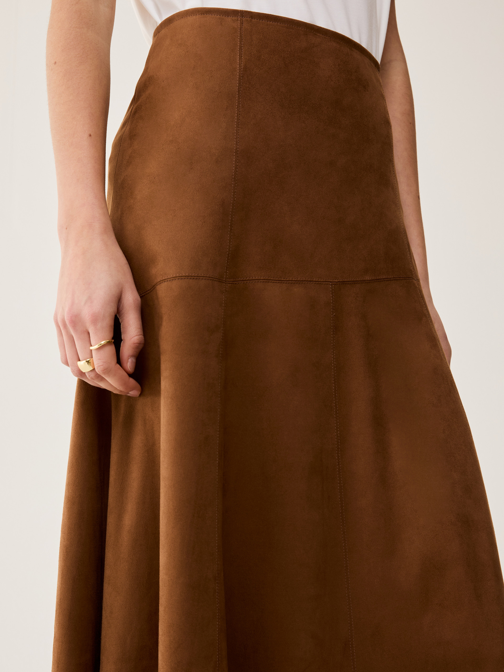 Velvety jersey midi skirt - TOBACCO BROWN - pennyblack