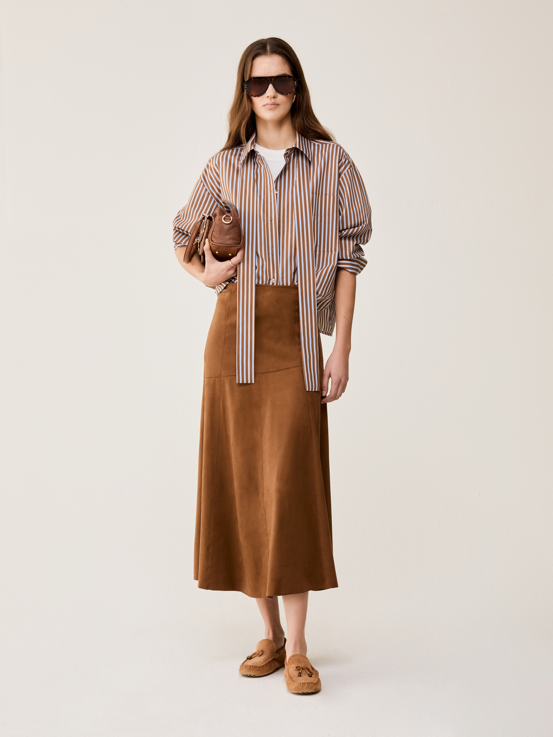 Velvety jersey midi skirt - TOBACCO BROWN - pennyblack