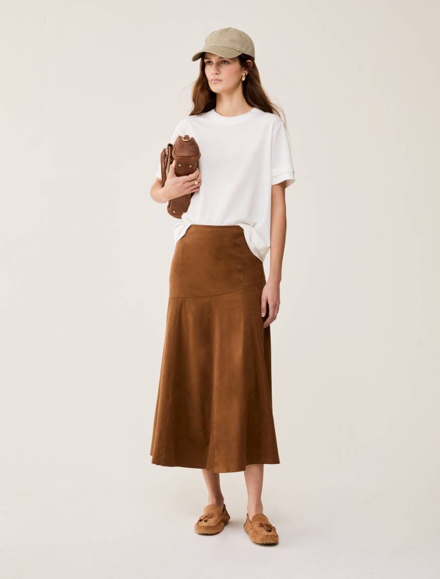 Velvety jersey midi skirt - TOBACCO BROWN - Pennyblack