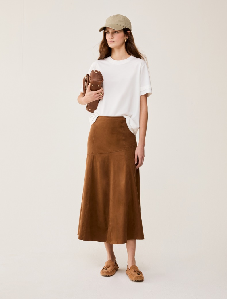 Velvety jersey midi skirt - TOBACCO BROWN - pennyblack