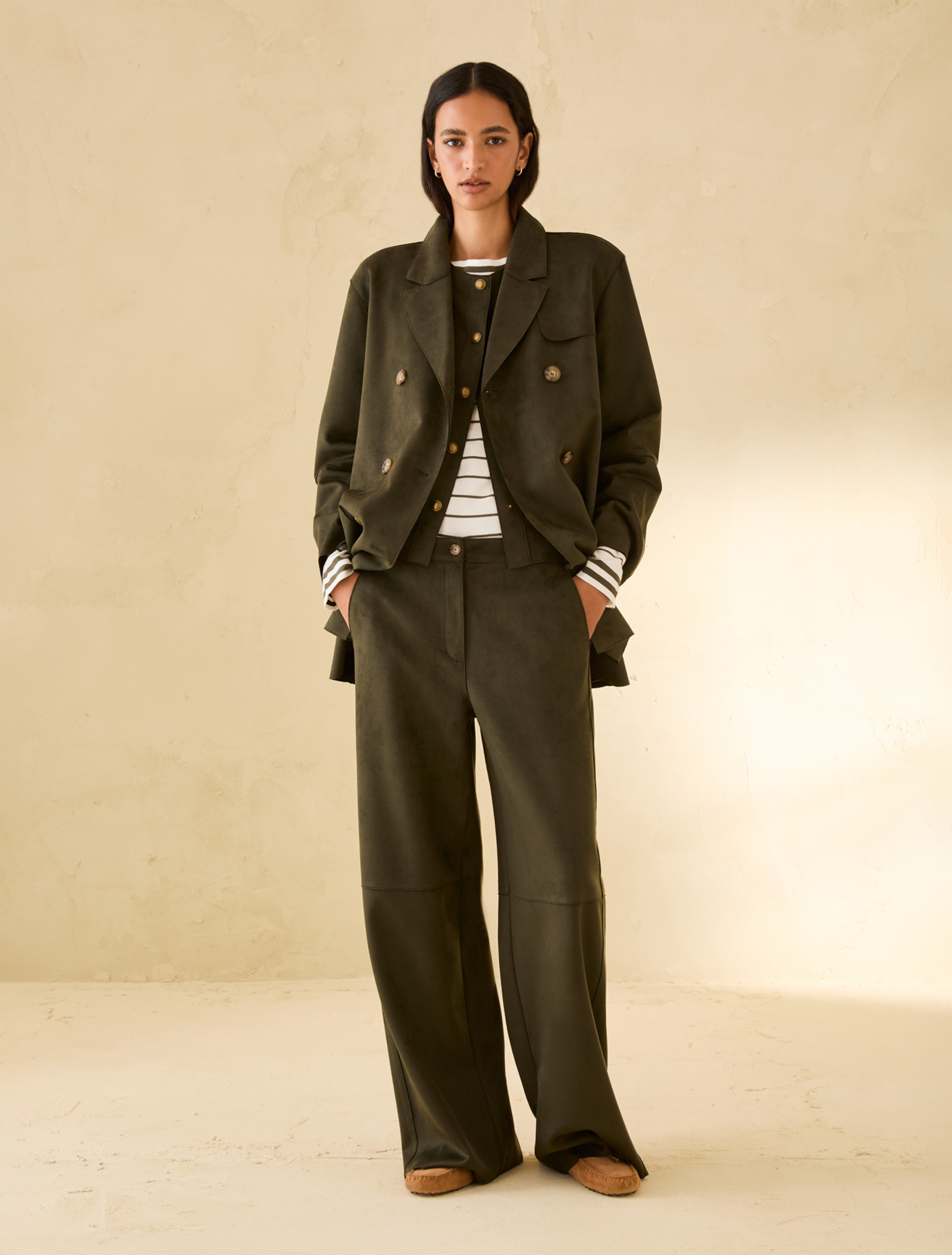 Wide-fit jersey trousers - KAKI - pennyblack