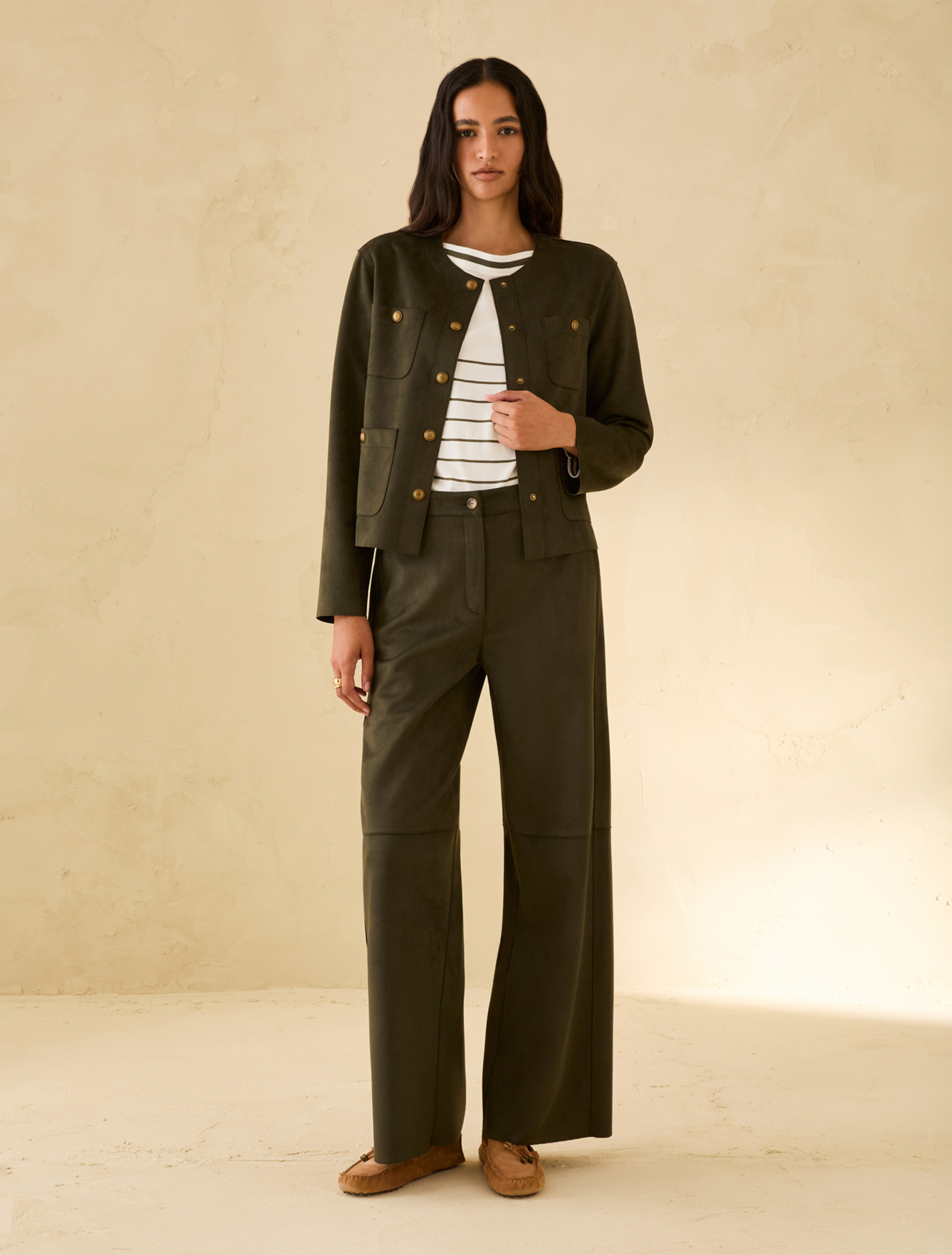 Wide-fit jersey trousers - KAKI - pennyblack
