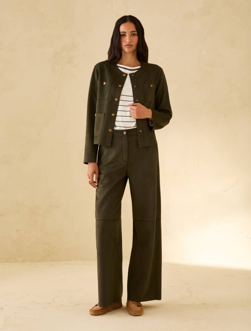 Wide-fit jersey trousers - KAKI - Pennyblack