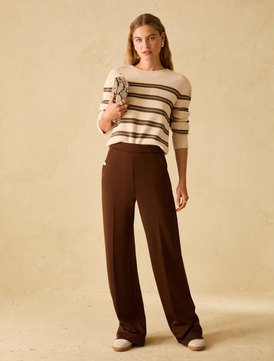 Wide-fit double jersey trousers - COFFEE - Pennyblack