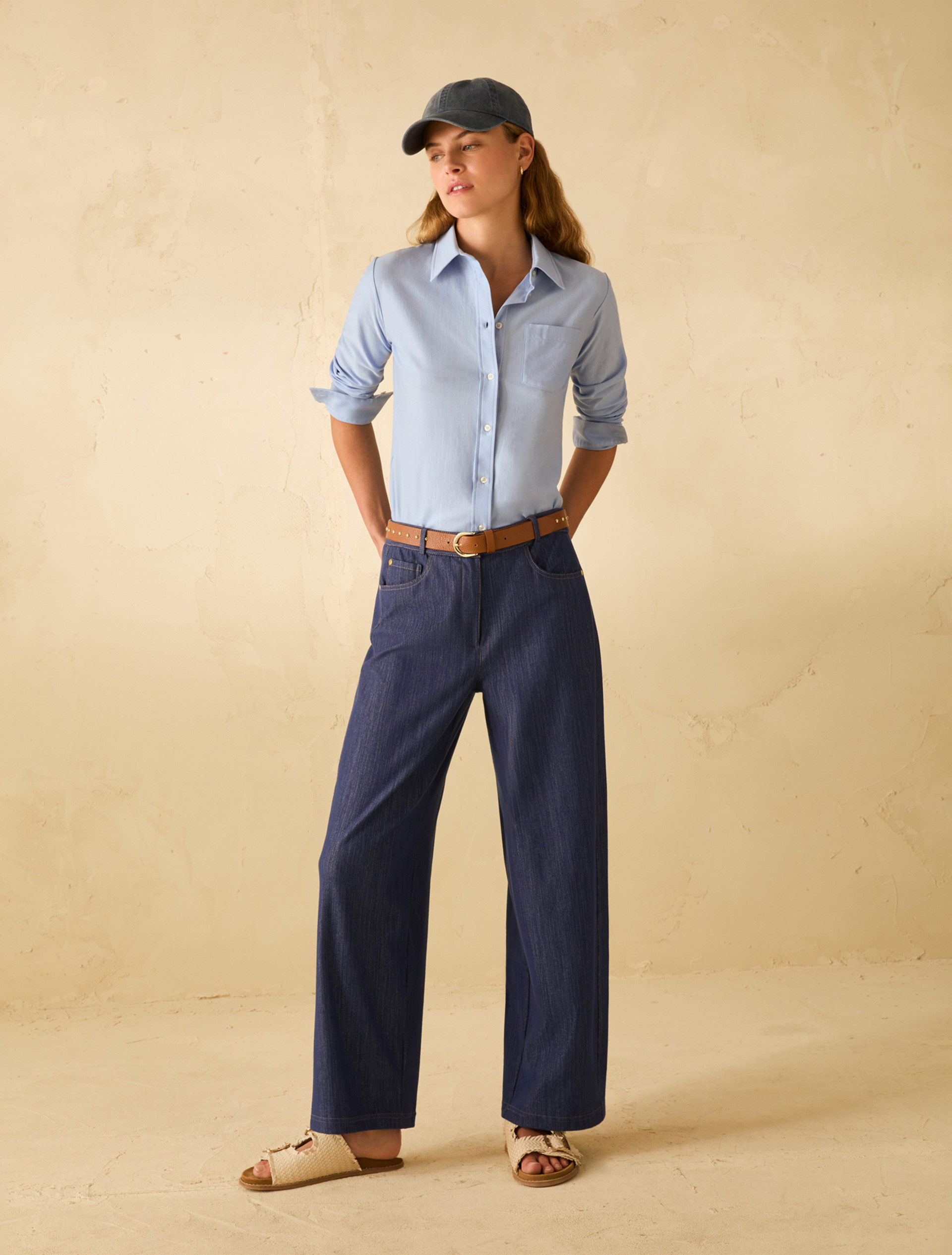 Jersey wide-leg jeans - NAVY - pennyblack