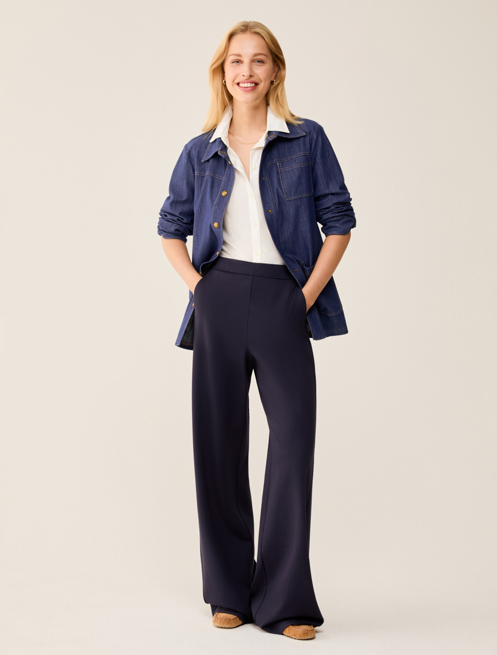 Wide-fit jersey trousers - NAVY - pennyblack