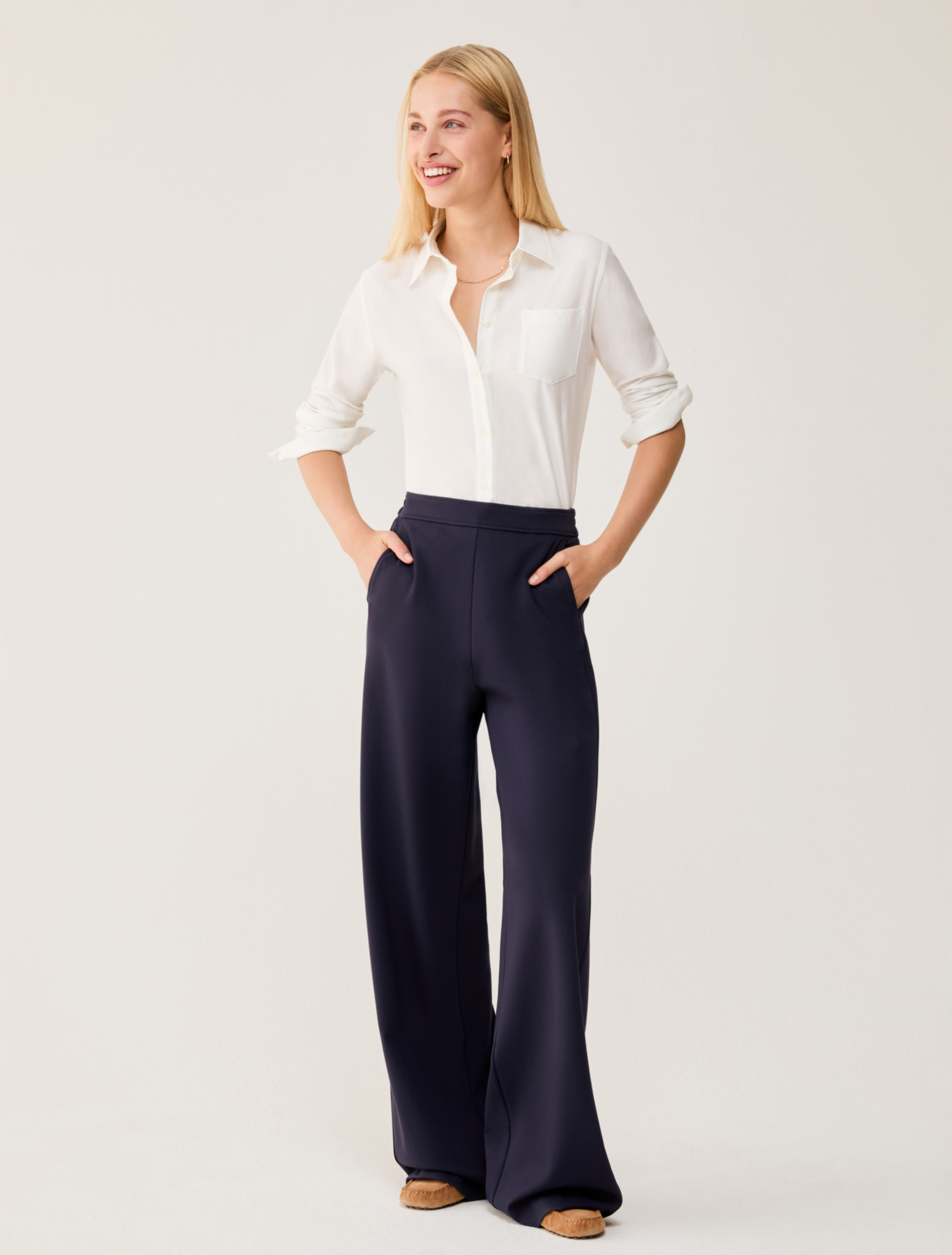 Wide-fit jersey trousers - NAVY - pennyblack