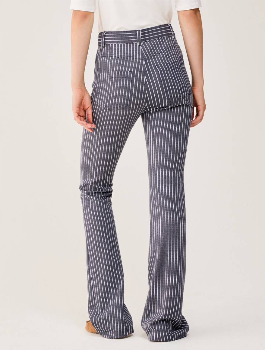 Flared pinstripe jersey trousers - NAVY - Pennyblack - 3