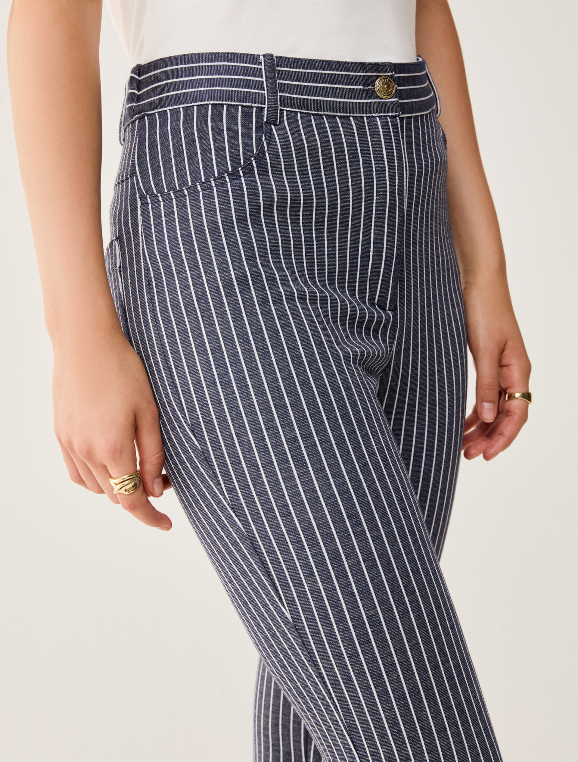 Flared pinstripe jersey trousers - NAVY - pennyblack