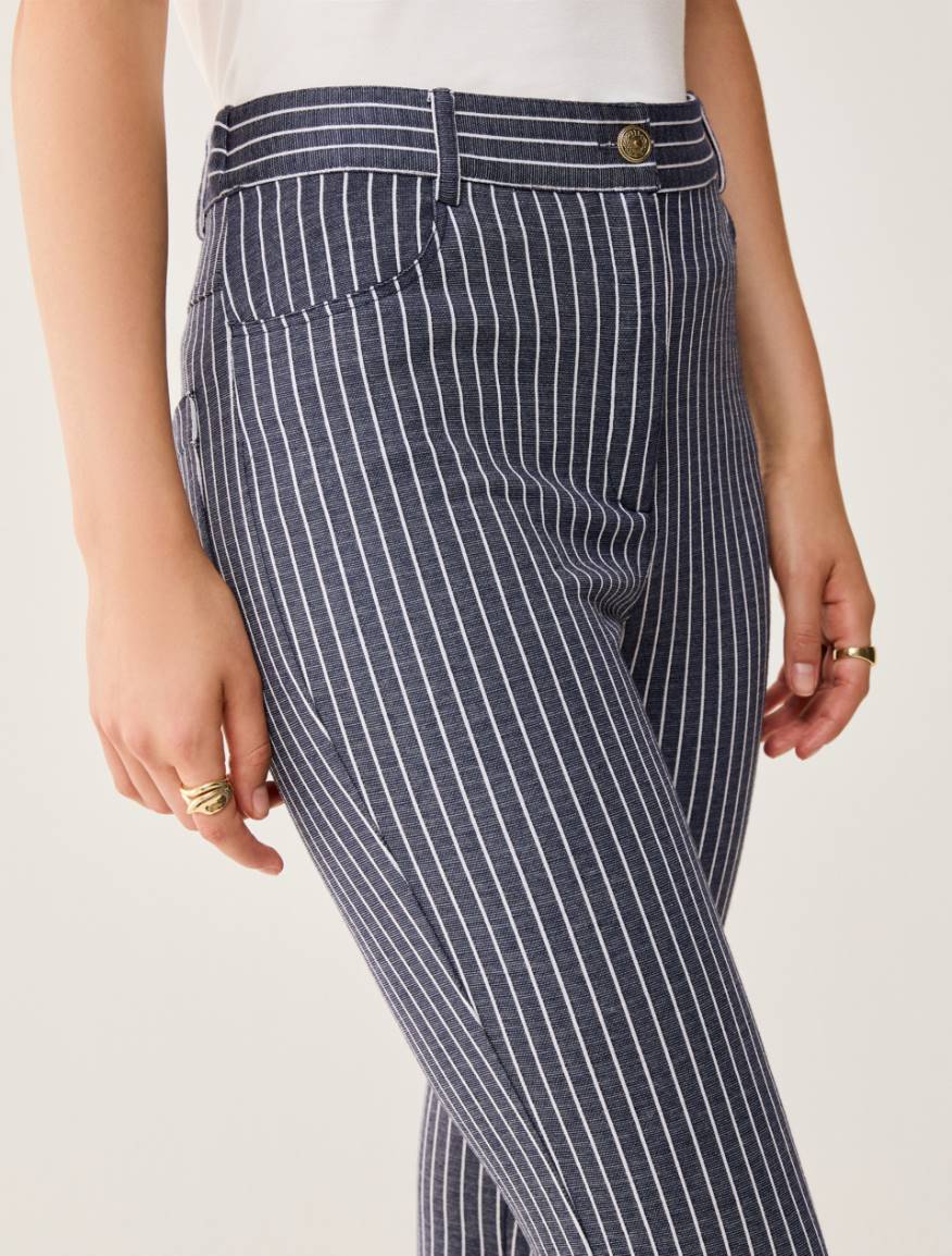 Flared pinstripe jersey trousers - NAVY - Pennyblack - 4