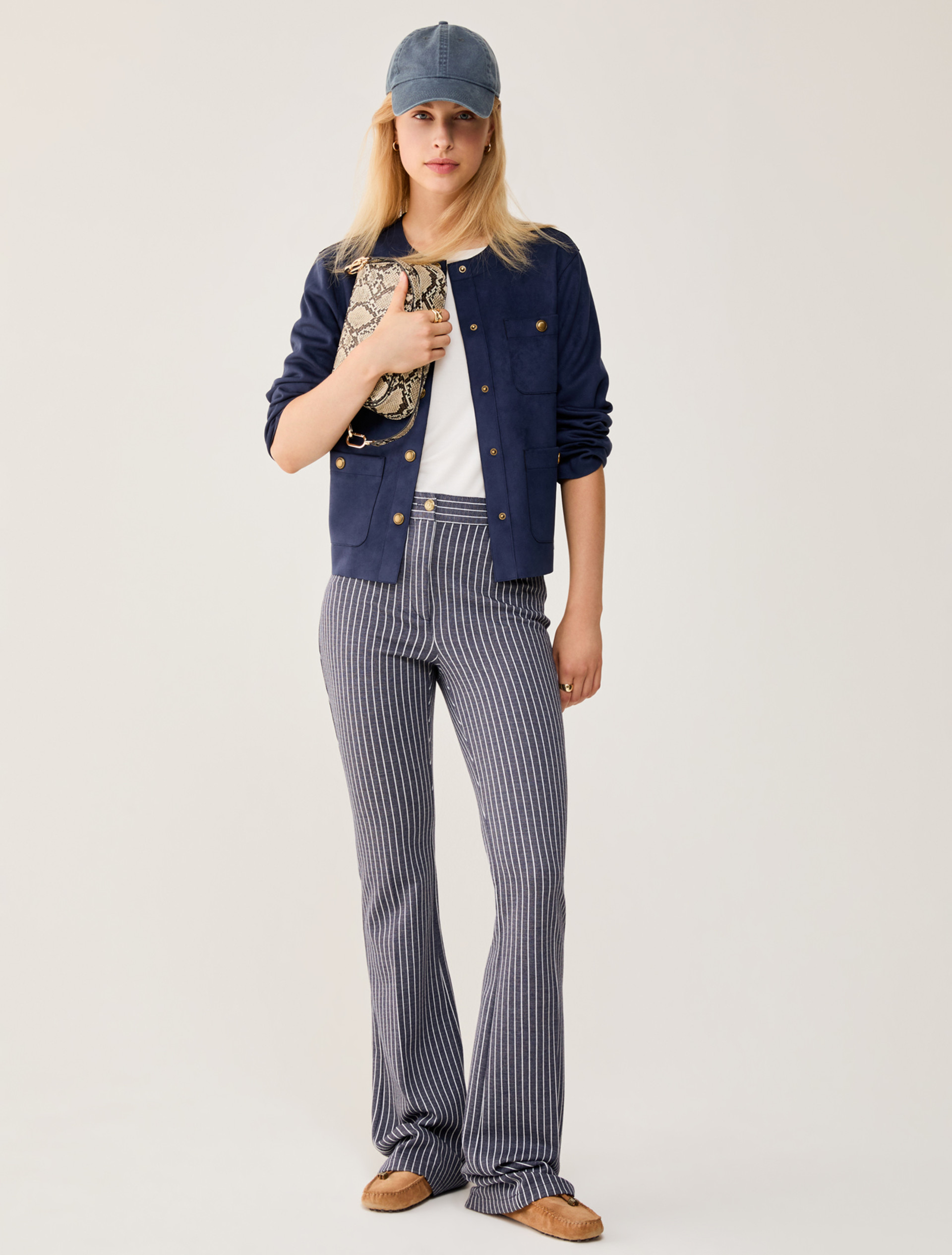 Flared pinstripe jersey trousers - NAVY - pennyblack