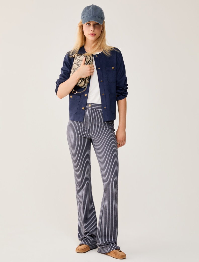 Flared pinstripe jersey trousers - NAVY - pennyblack